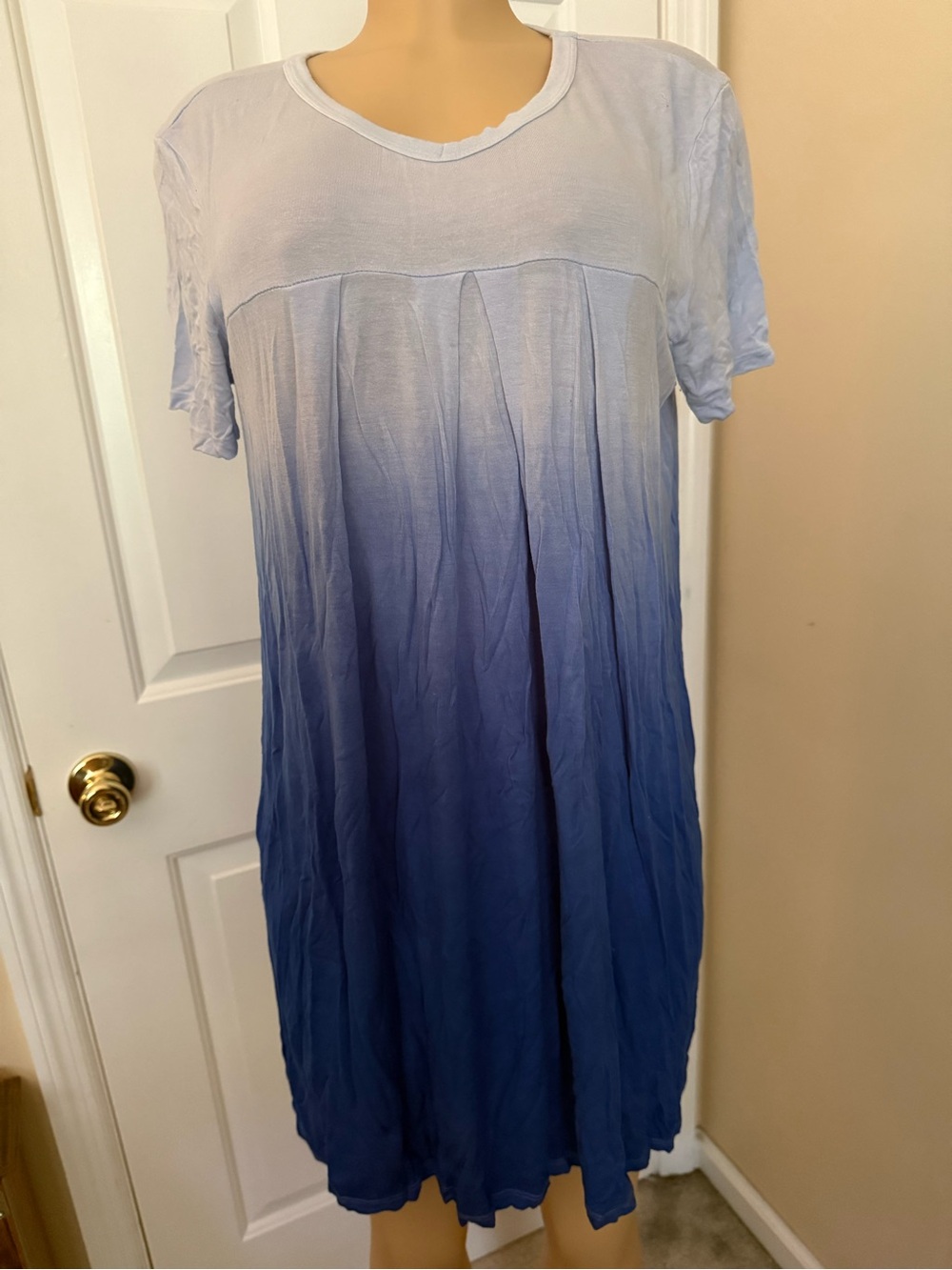 Ombre Blue Pleated Midi Dress